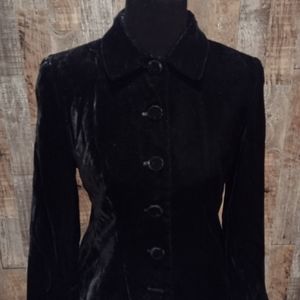 TALBOTS BLACK VELVET WOMENS HOLIDAY BLAZER JACKET SKIRT SUIT SZ 6 PETITE